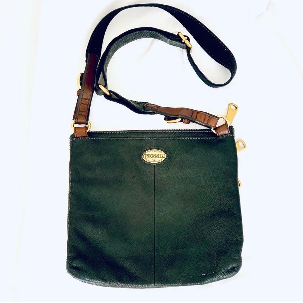 Fossil Classic Black Genuine Leather Crossbody Bag